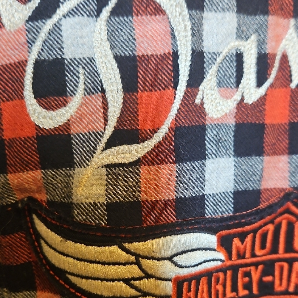 Harley-Davidson Plaid Pattern Checkered Button-Do… - image 9